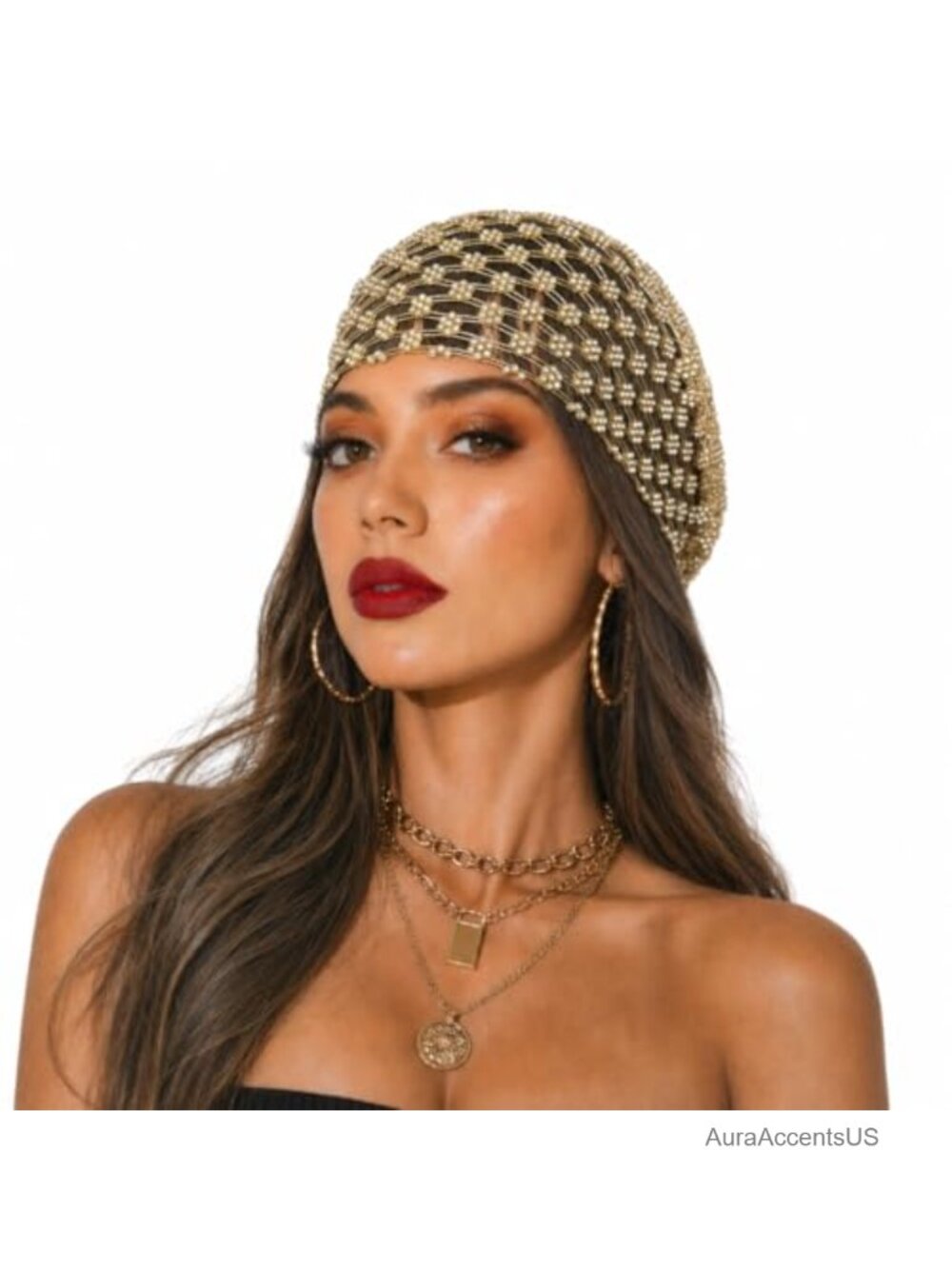 Rhinestone Mesh Head Scarf Sparkly Rave Head Wrap Gatsby Costume Hair Accessory